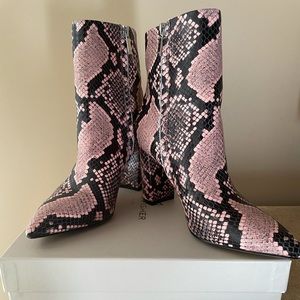 Pink Snake Print Leather Booties